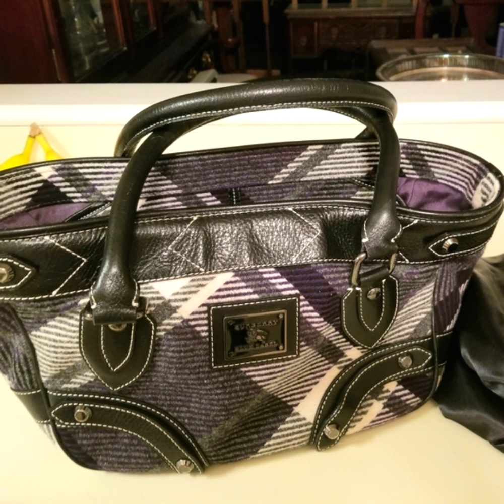 Rare Burberry Blue & White Nova Check Tote Bag - Picture 2 of 12